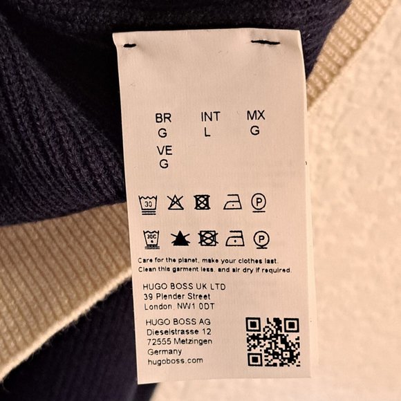 Boss Hugo Boss Sweater Men's Large Color Block Stripe Black Cream Kastory L Slv - Picture 4 of 9